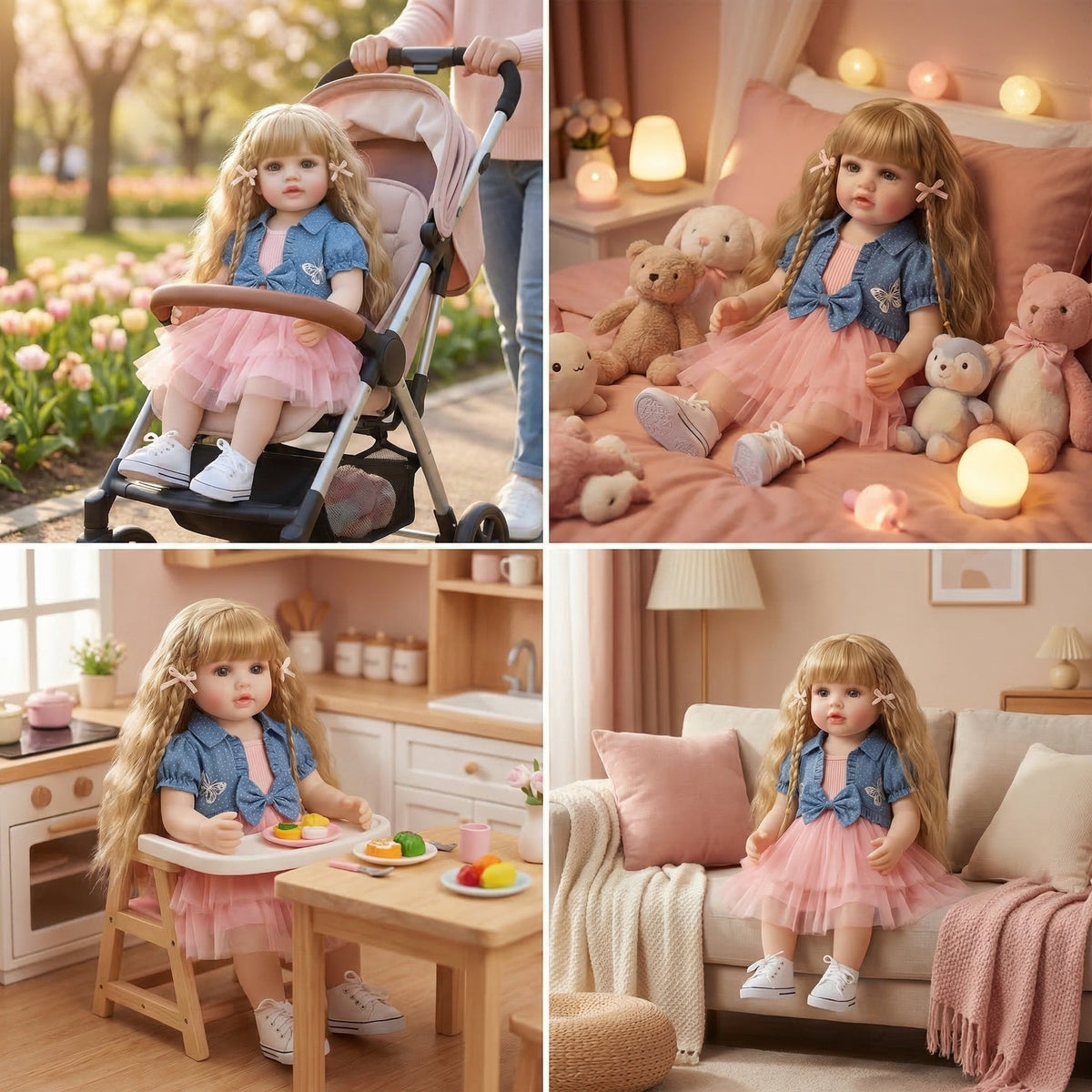 55 cm 22 Zoll lebensechte, realistische Reborn-Babypuppe aus weichem Vinyl, Mädchen Betty, Prinzessinnen-Kleinkind mit langem Haar, Weihnachtsgeschenk für Kinder