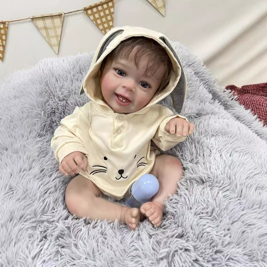 23 Zoll lebensechte Reborn-Babypuppe mit Stoffkörper, realistischer 3D-Haut, handgefertigte Neugeborenen-Spielzeugpuppe für Mädchen