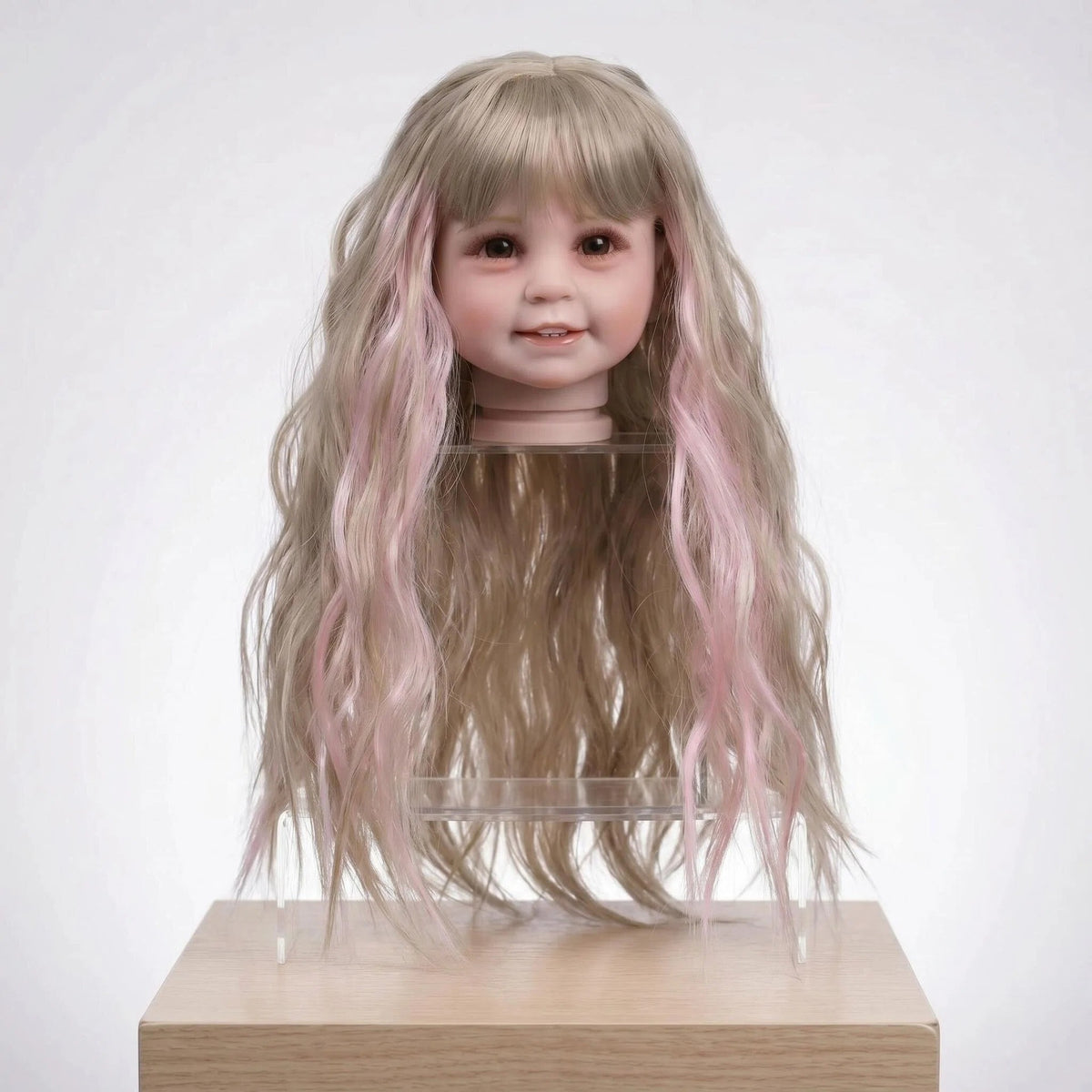 Ersatzperücke für Reborn-Puppen, langes glattes oder lockiges Haar mit Pony, in verschiedenen Farben wie Pink, Blond oder Regenbogenfarben, geflochtene Puppenperücke passend für 20–22 Zoll Reborn-Babypuppen