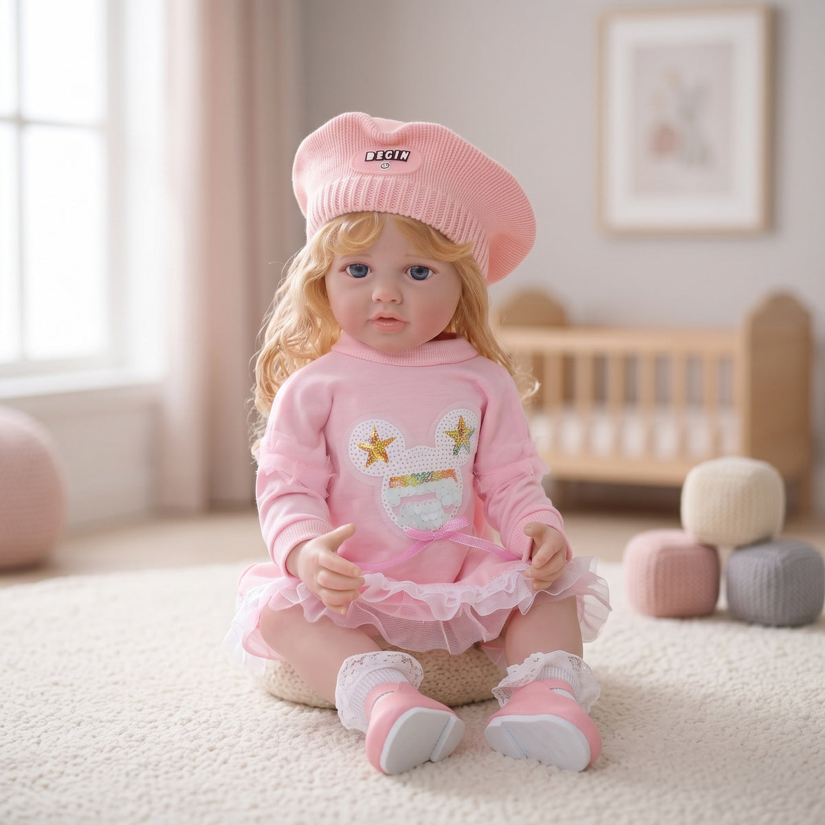 Ultrarealistische 22-Zoll Reborn-Neugeborenenpuppe mit Ganzkörper-Vinyl, weiche bewegliche Gliedmaßen, sichere Begleiterpuppe für Kinder