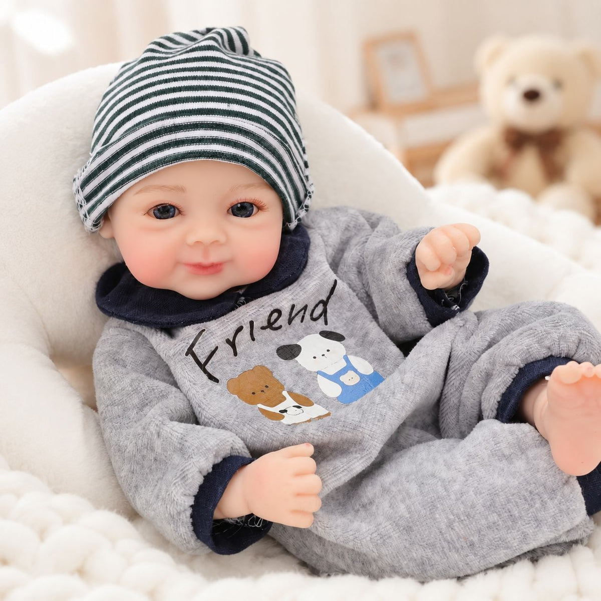 12 Zoll 30 cm massive Silikon-Reborn-Puppe mit echtem Hautgefühl, geschlossene Augen, dehnbarer Glatzkopf, simulierte Babypuppe