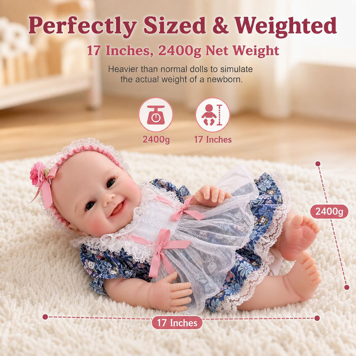17 Zoll Reborn Babypuppe, niedliche Vollsilikon-Babypuppe, realistische Neugeborenen-Puppe, Spielzeug, Weihnachtsgeschenk