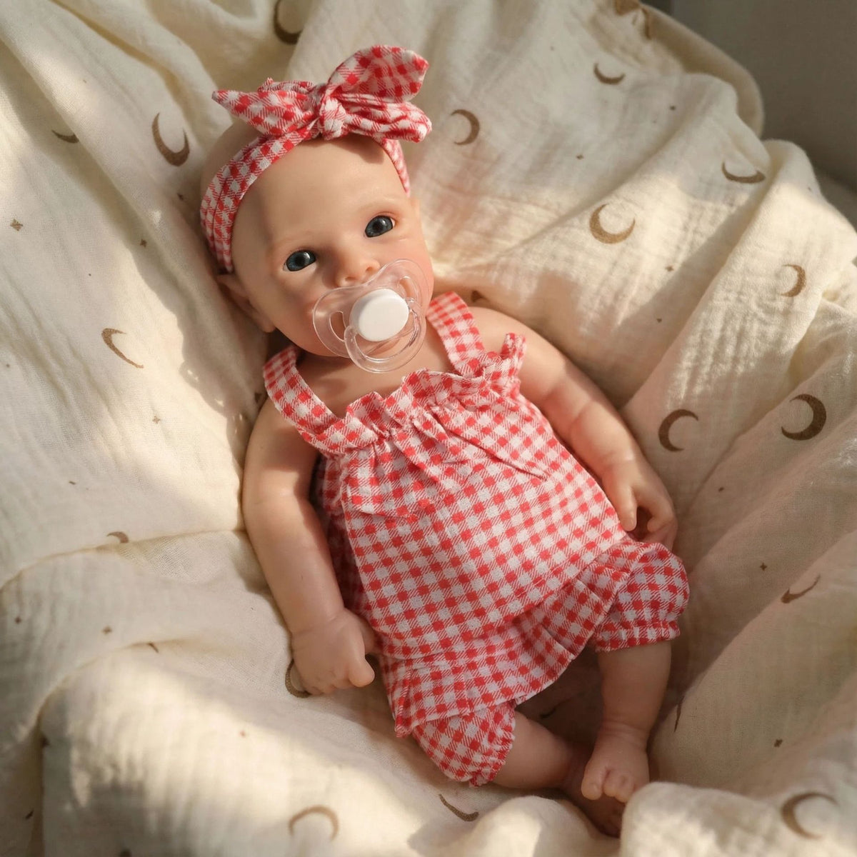 12-Zoll-Set mit rosa Riemen in Gitteroptik für Reborn-Puppen aus Vollsilikon