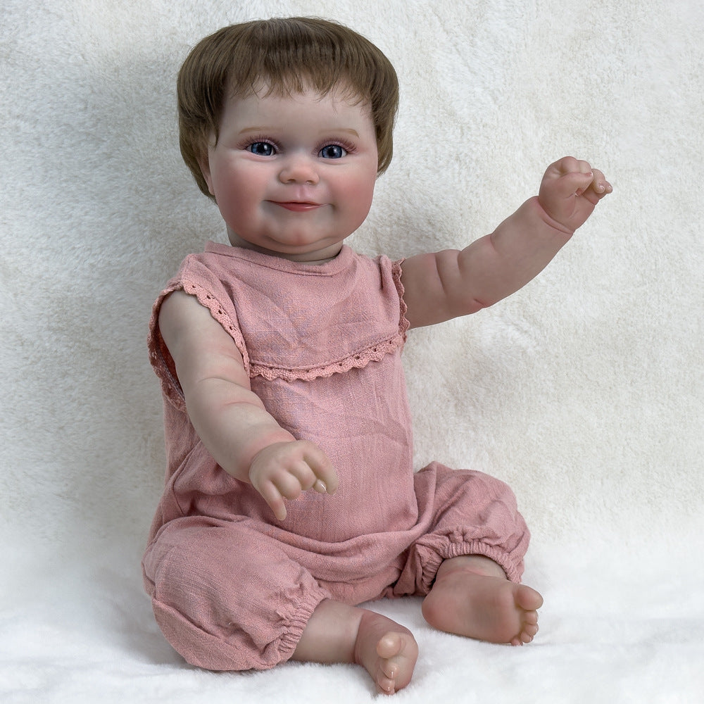 Hyperrealistische 50 cm große Sammlerpuppe aus Vollvinyl, kurzes braunes Haar & funkelnde blaue Augen, Begleitspielzeug zum Spielen und Dekorieren