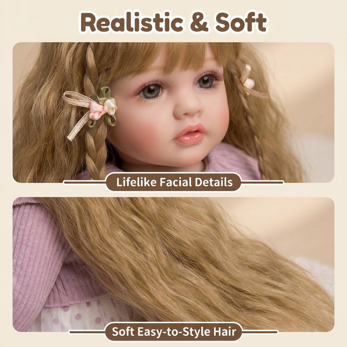 22 Zoll hellviolette langärmelige Schal Betty Simulation Soft Vinyl Reinkarnationspuppe Reborn Puppe