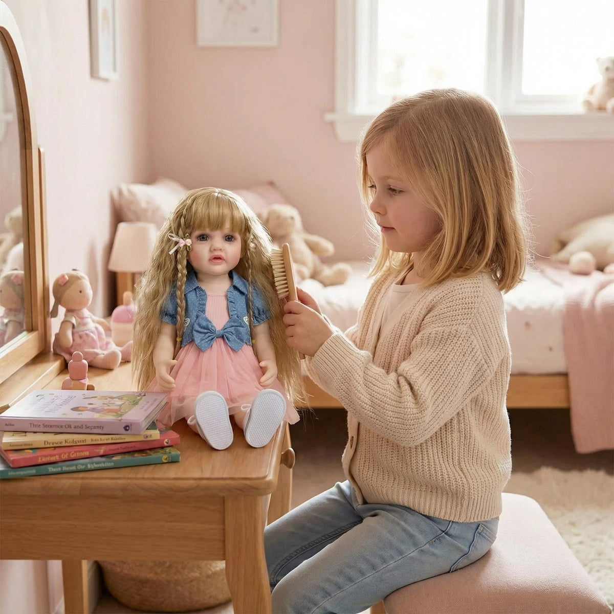 55 cm 22 Zoll lebensechte, realistische Reborn-Babypuppe aus weichem Vinyl, Mädchen Betty, Prinzessinnen-Kleinkind mit langem Haar, Weihnachtsgeschenk für Kinder