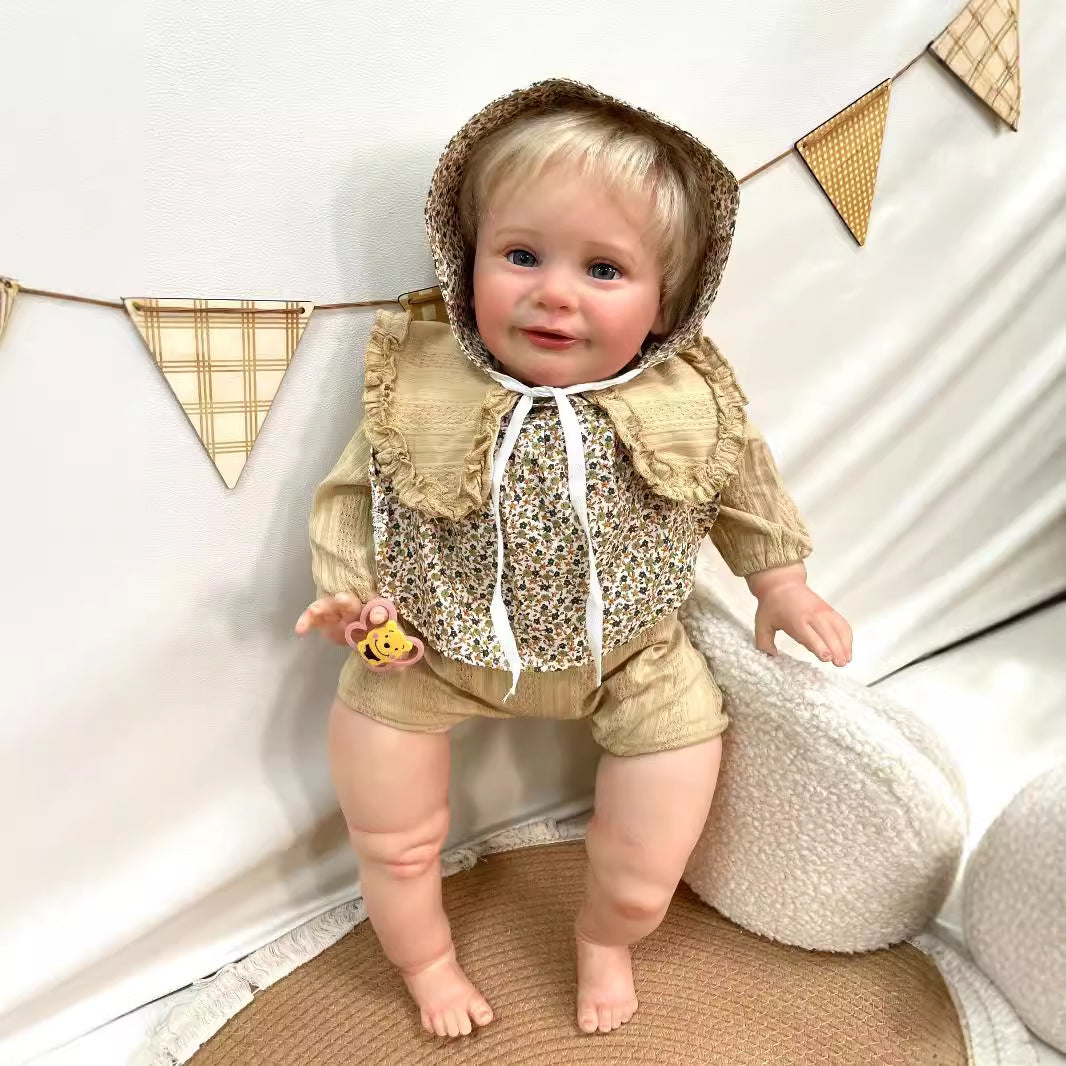 26 Zoll handgefertigte lebensechte Reborn-Puppe mit Stoffkörper, 3D-Haut, realistisches Neugeborenes, Spielzeug-Geschenk für Mädchen und Puppensammler