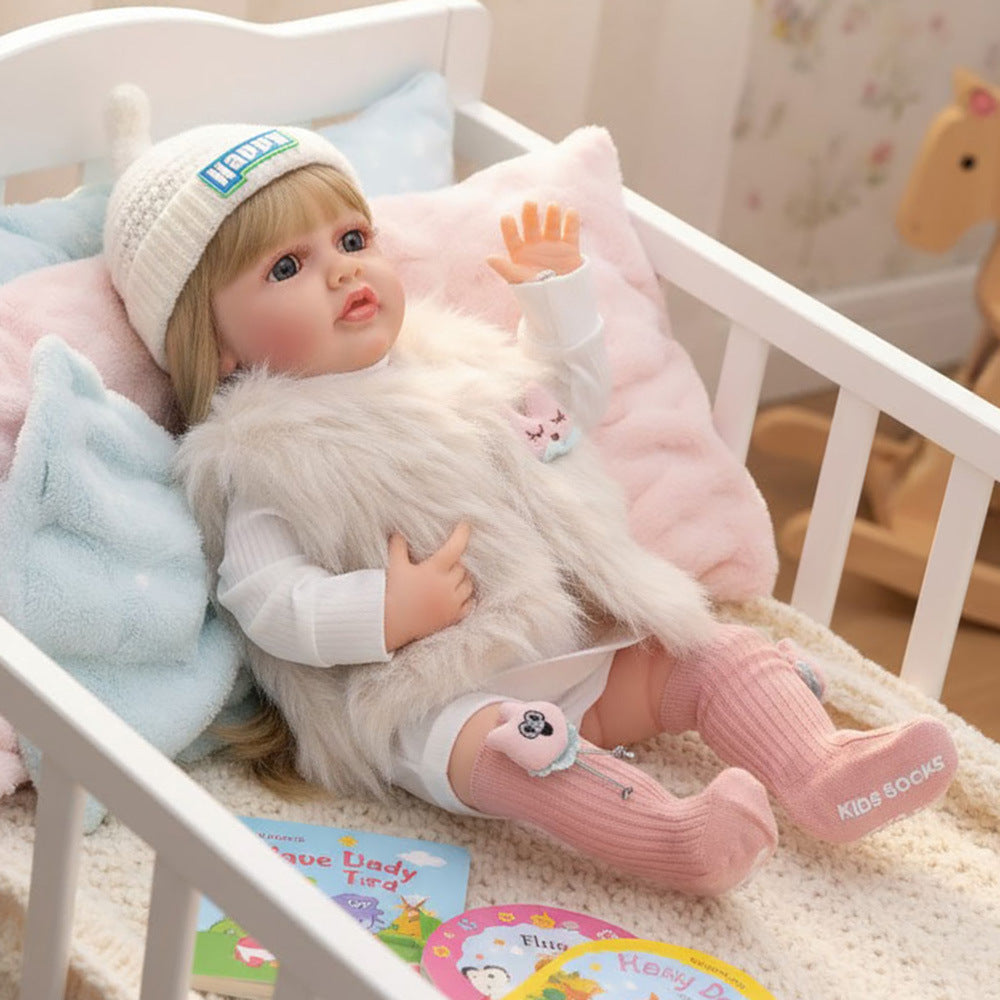 Russisch Englisch Spanisch Weinende und lachende Dialog-Puppe, 22 Zoll vollplastische Reborn-Puppe, Simulations-Babypuppe für Mädchen