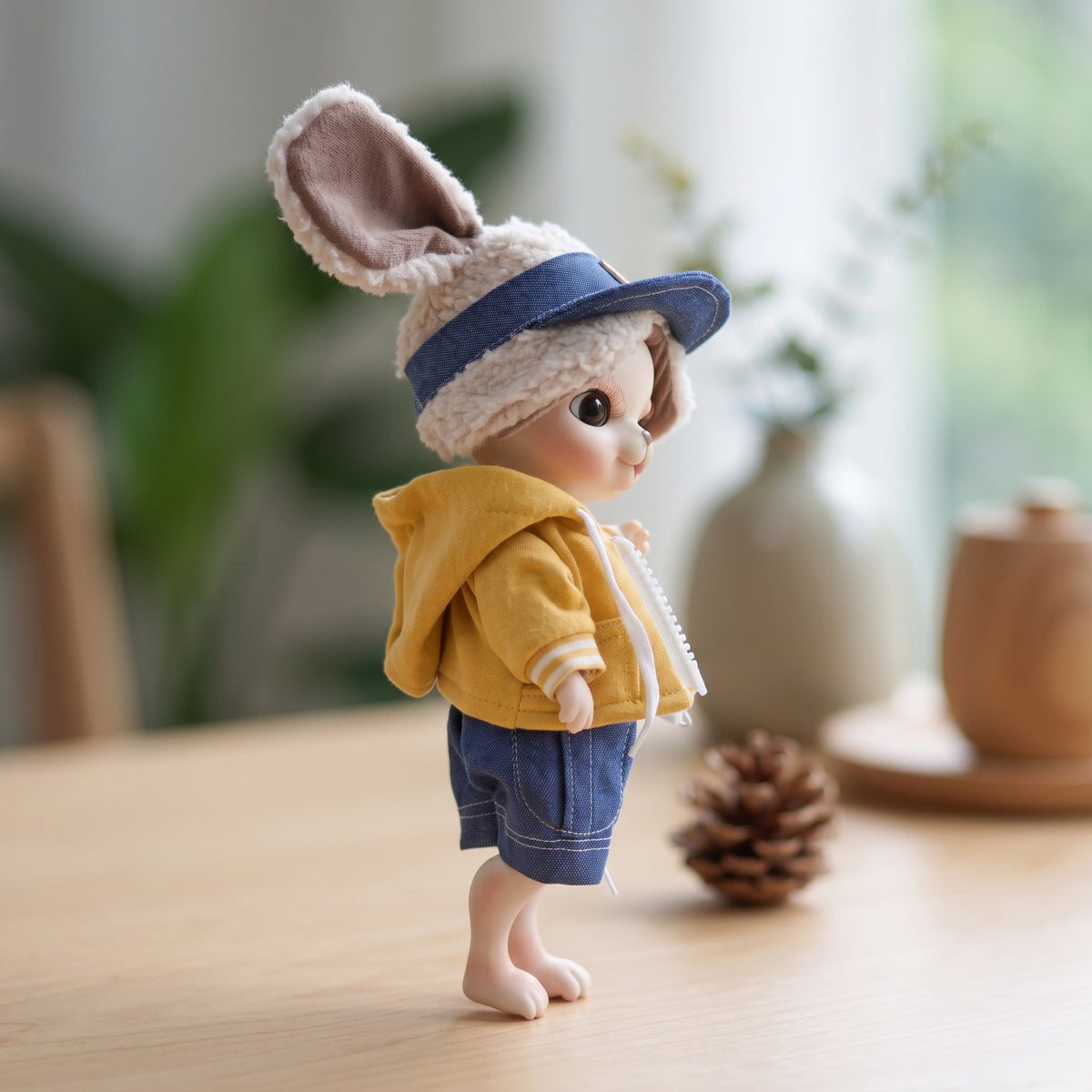 10 Zoll süßes Tier mit vollkeramischem Kugelgelenkkörper und flauschiger Ohrenmütze, Reborn-Babypuppe. Outfit Sammlerstück Dekor Geschenk