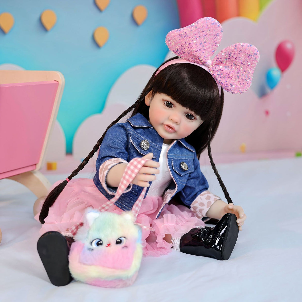 22-Zoll-Steh-Reborn-Kleinkindpuppe mit Ganzkörper-Vinyl für Geschenke und Dekoration