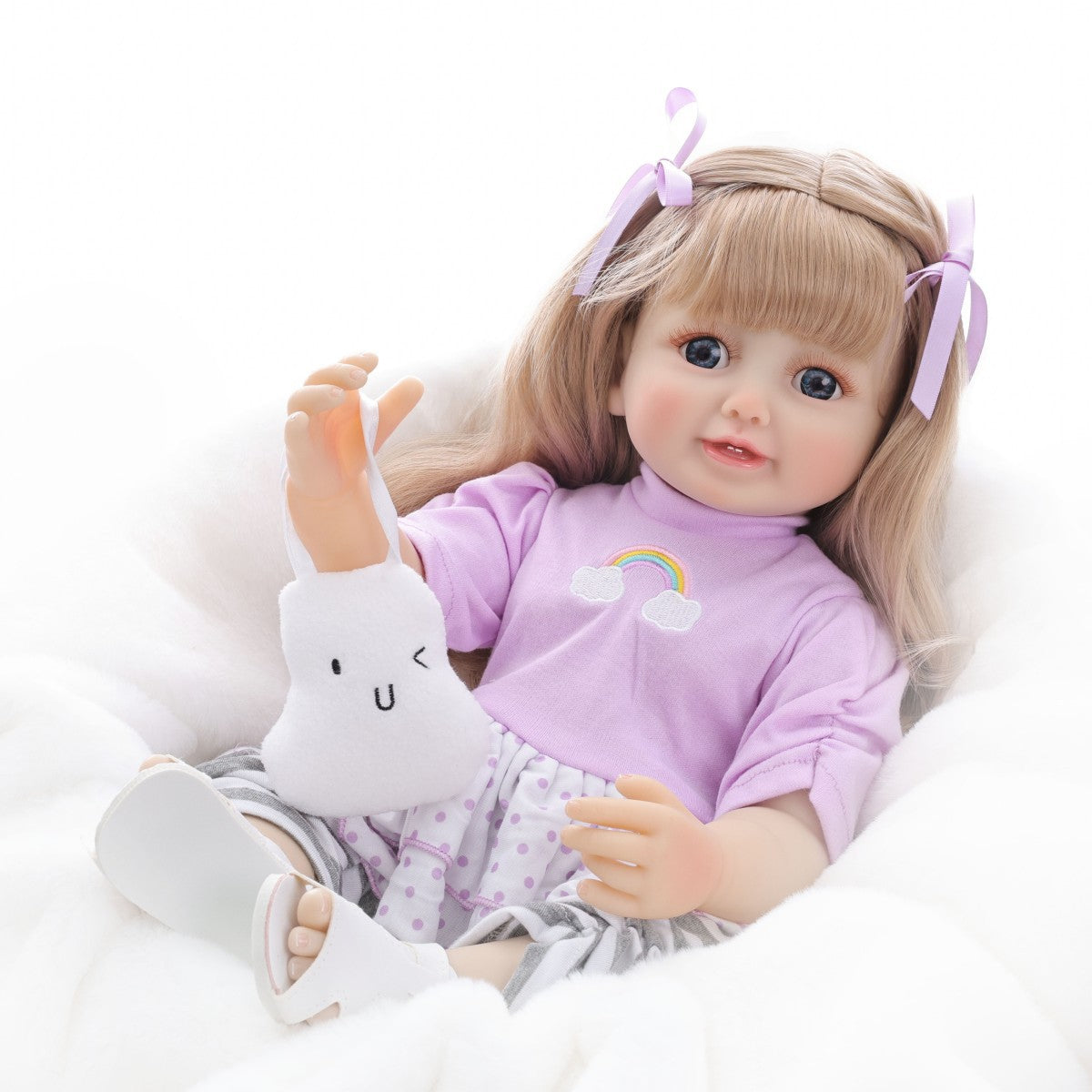 Englisch Russisch Spanisch Weinende und lachende Dialog-Puppe, 22 Zoll, Ganzkörper-Kunststoff, Reborn-Puppe, Simulations-Babypuppe, Mädchen