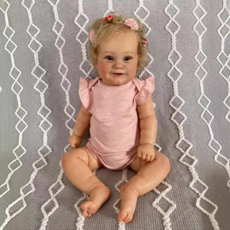 50 cm Reborn-Puppe Stoffkörper süßes Mädchen mit verwurzeltem blonden Haar weiche Körperpuppe für Geschenke