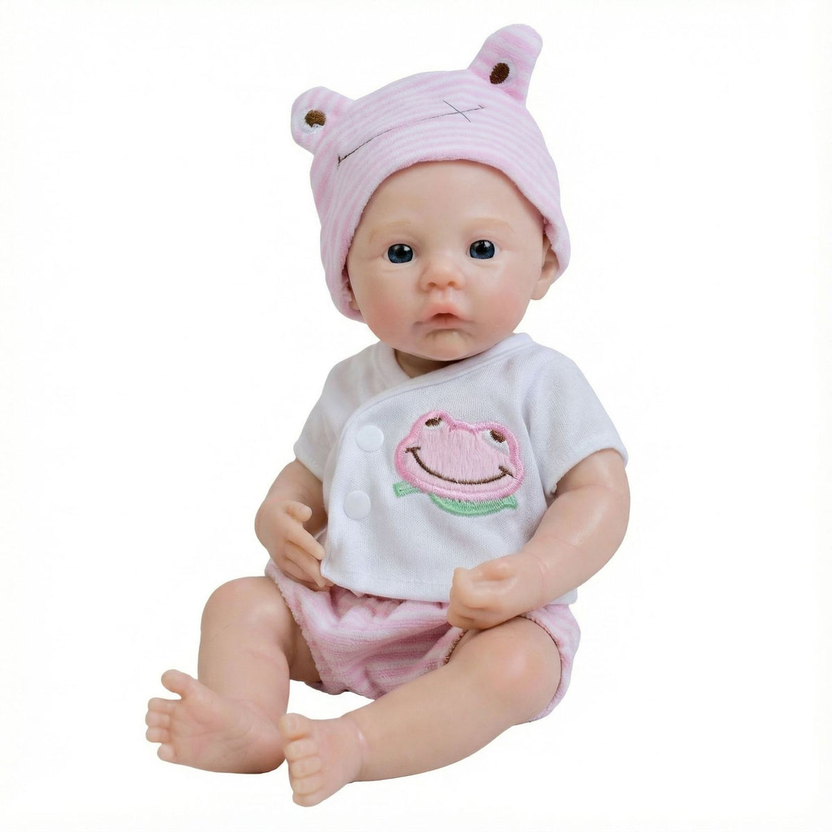 12-Zoll-Reborn-Puppe aus Vollsilikon mit rosa Froschhut für Kinder als Weihnachtsgeschenk