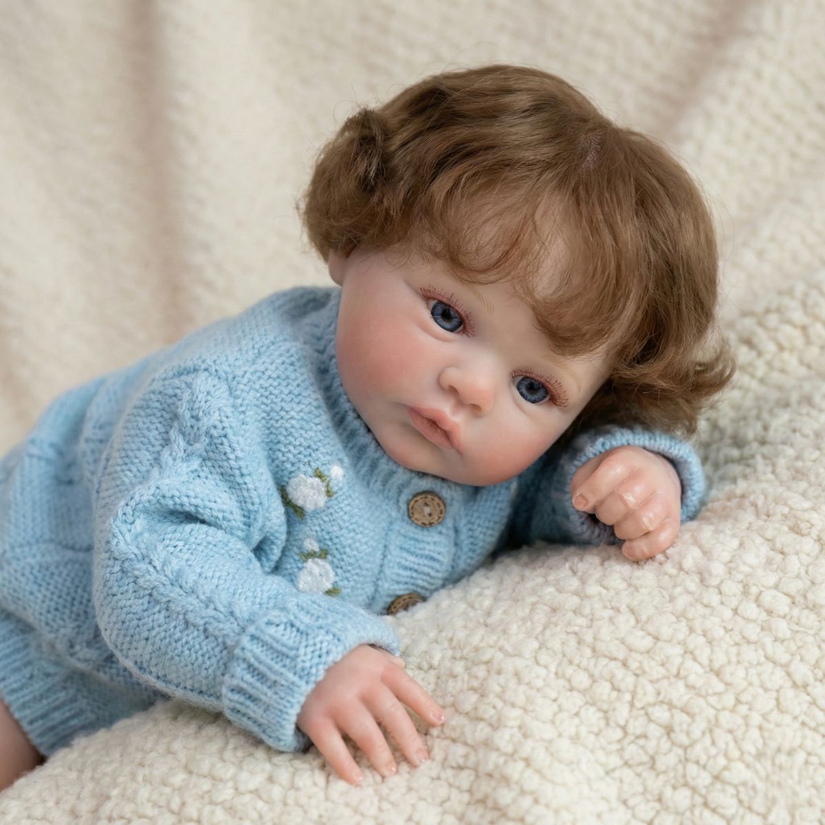 45 cm Reborn-Puppe mit implantierten Haaren, Baby-Simulation