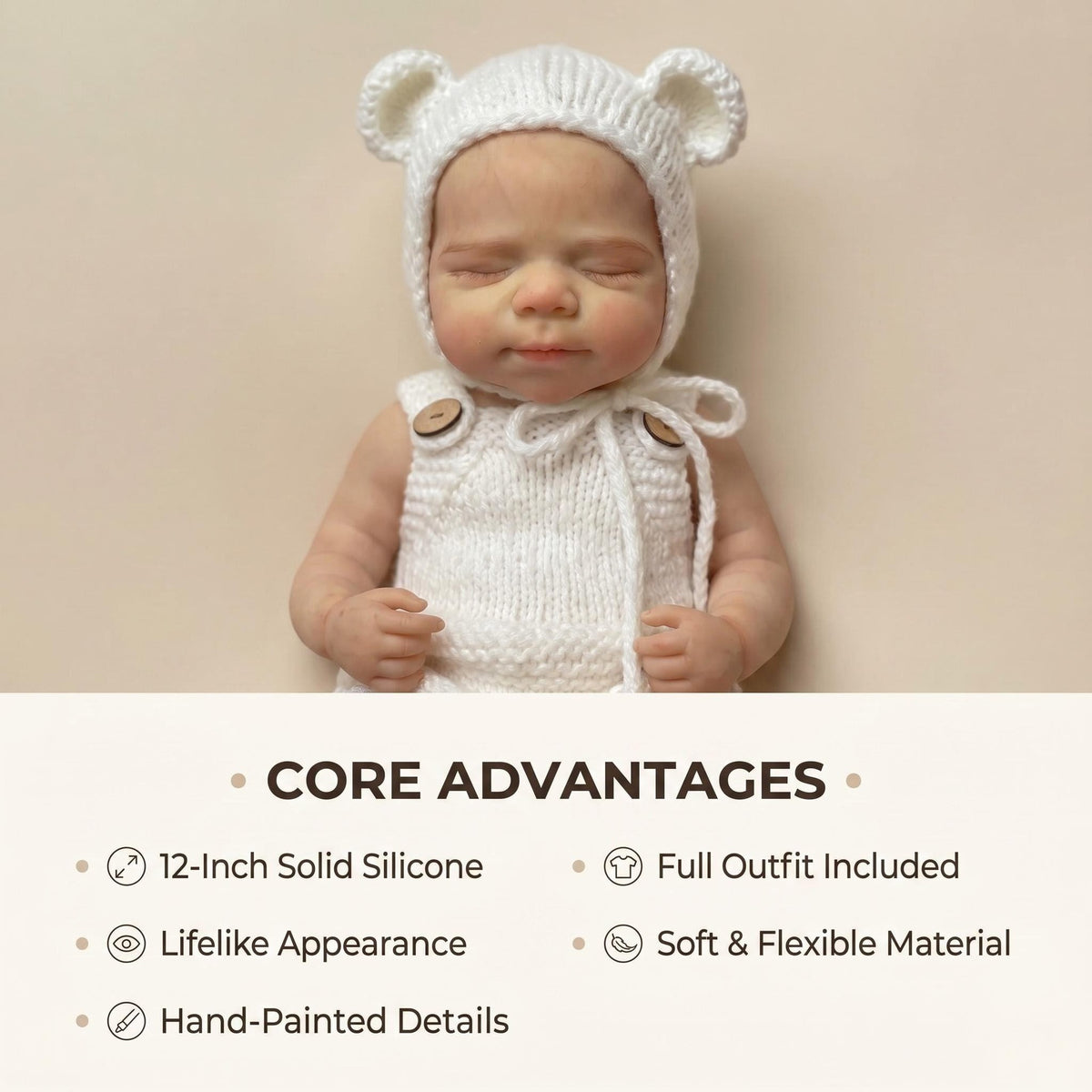 12-Zoll Reborn-Puppe, Ganzkörper aus Silikon, weißer Pullover, Bärenmütze, Puppengeschenk für Kinder, Feiertagskollektion