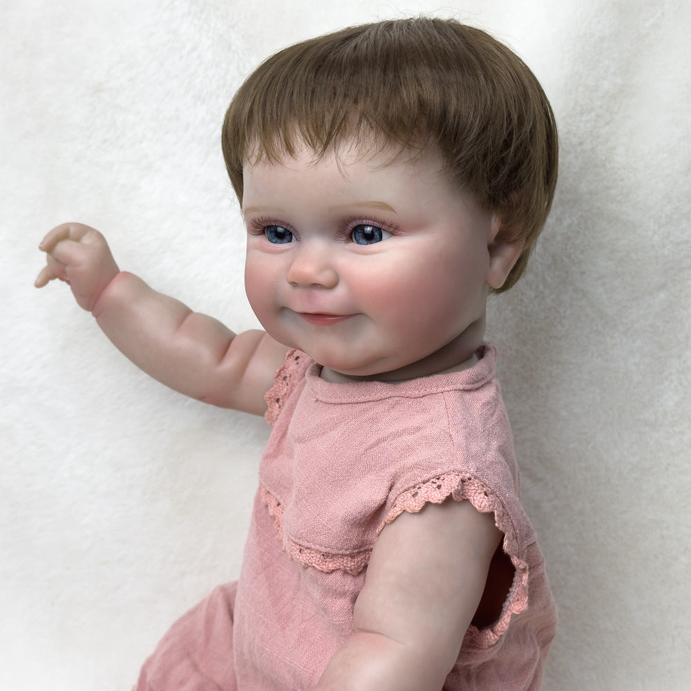 Hyperrealistische 50 cm große Sammlerpuppe aus Vollvinyl, kurzes braunes Haar & funkelnde blaue Augen, Begleitspielzeug zum Spielen und Dekorieren