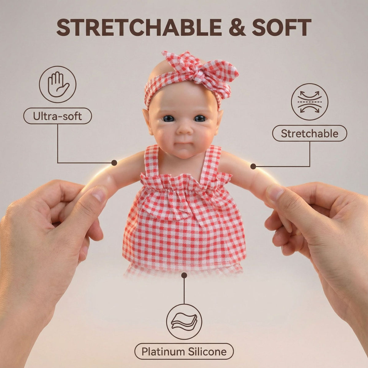 12-Zoll-Set mit rosa Riemen in Gitteroptik für Reborn-Puppen aus Vollsilikon