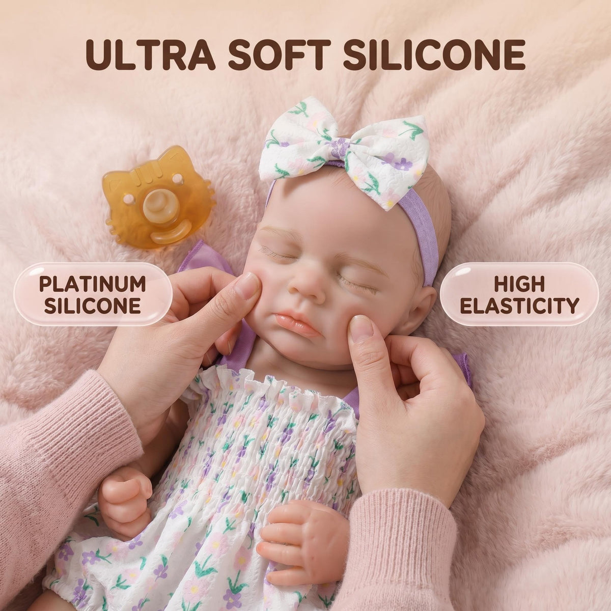 46 cm große, voll aus Silikon bestehende schlafende Reborn-Puppe, sanftes blumiges Sommeroutfit, exklusives Urlaubsgeschenk für Reborn-Puppen-Liebhaber