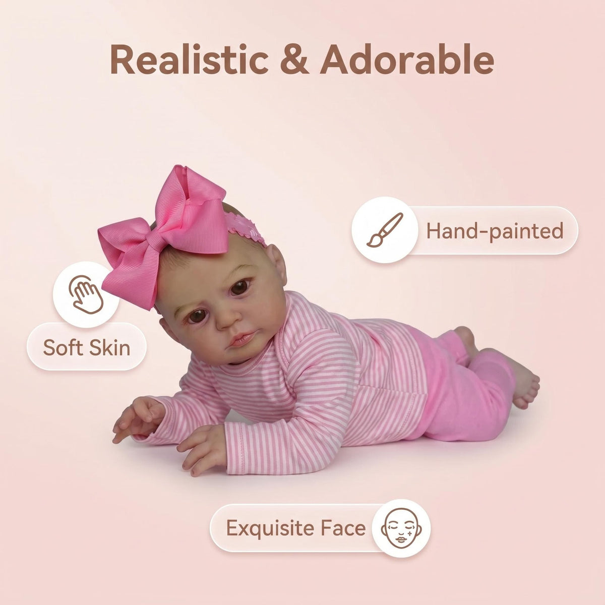 Realistische 18-Zoll-Reborn-Puppe mit Stoffkörper, exquisit handbemaltes Gesicht für Kinderzimmer-Deko & Rollenspiele