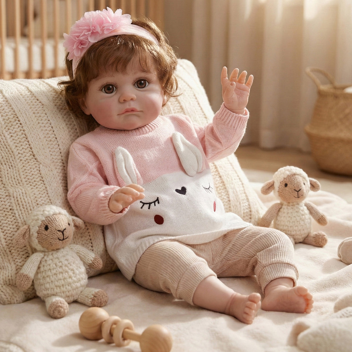 24-Zoll-Puppe mit handimplantieren Haaren und Stoffkörper, simulierte humanoide Spielpuppe als Geschenk oder Sammlerstück für Kinder
