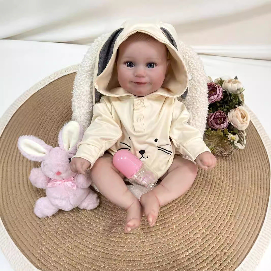 19 Zoll handgefertigte, lebensechte Reborn-Babypuppe mit Stoffkörper, realistischer 3D-Haut, Spielzeug für kleine Mädchen