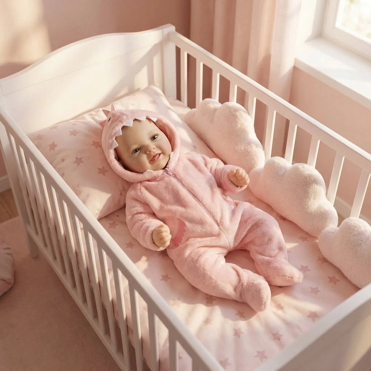 17-Zoll-Reborn-Puppe im pinken Dinosaurier-Anzug