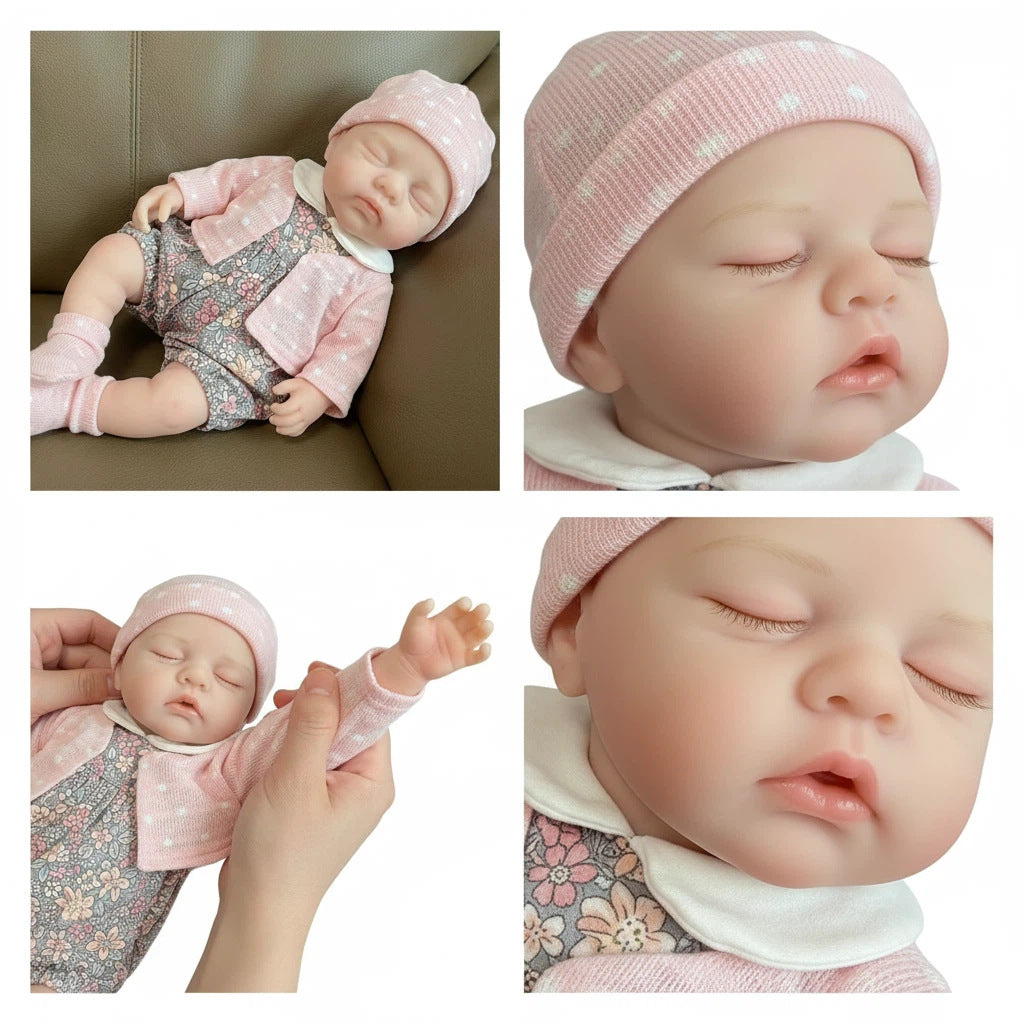 12-Zoll-Reborn-Puppe aus massivem Silikon, weiß, mit kleinem Punktmuster, kleine Strickjacke, Simulations-Spielzeugpuppe
