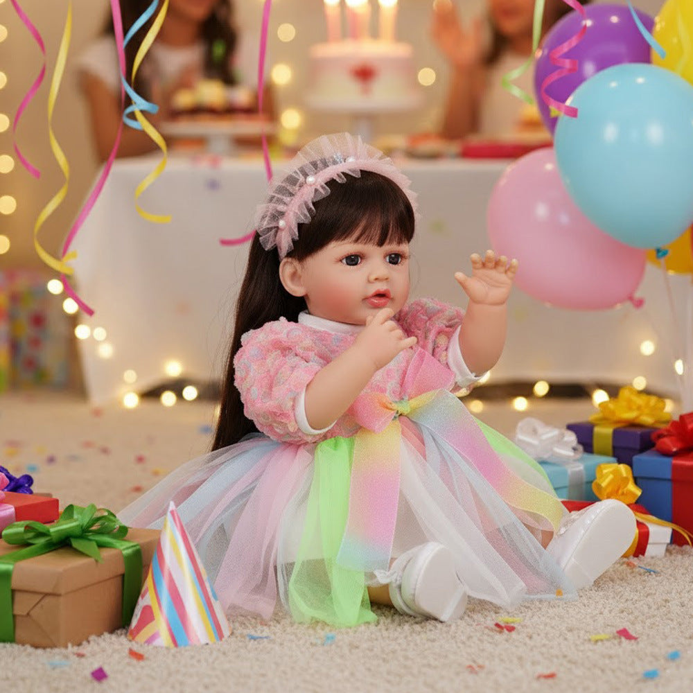 Englisch Russisch Spanisch Weinende und lachende Dialog-Puppe, 22 Zoll, Ganzkörper-Kunststoff-Reborn-Puppe, Simulations-Babypuppe für Mädchen