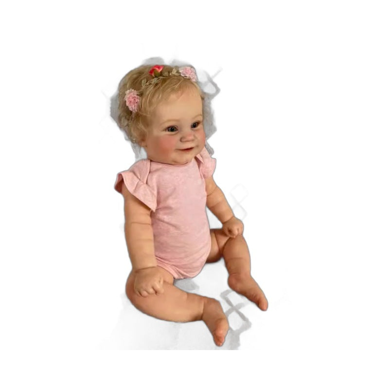 50 cm Reborn-Puppe Stoffkörper süßes Mädchen mit verwurzeltem blonden Haar weiche Körperpuppe für Geschenke
