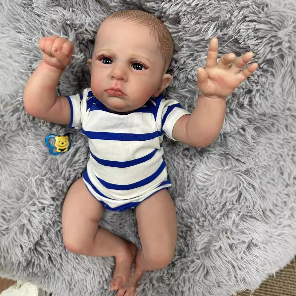 58 cm realistische Reborn-Babypuppe mit weichem Stoffkörper, 3D-Haut mit sichtbaren Äderchen, handgefertigte Neugeborenen-Puppe, Geschenkspielzeug für kleine Mädchen und Sammler