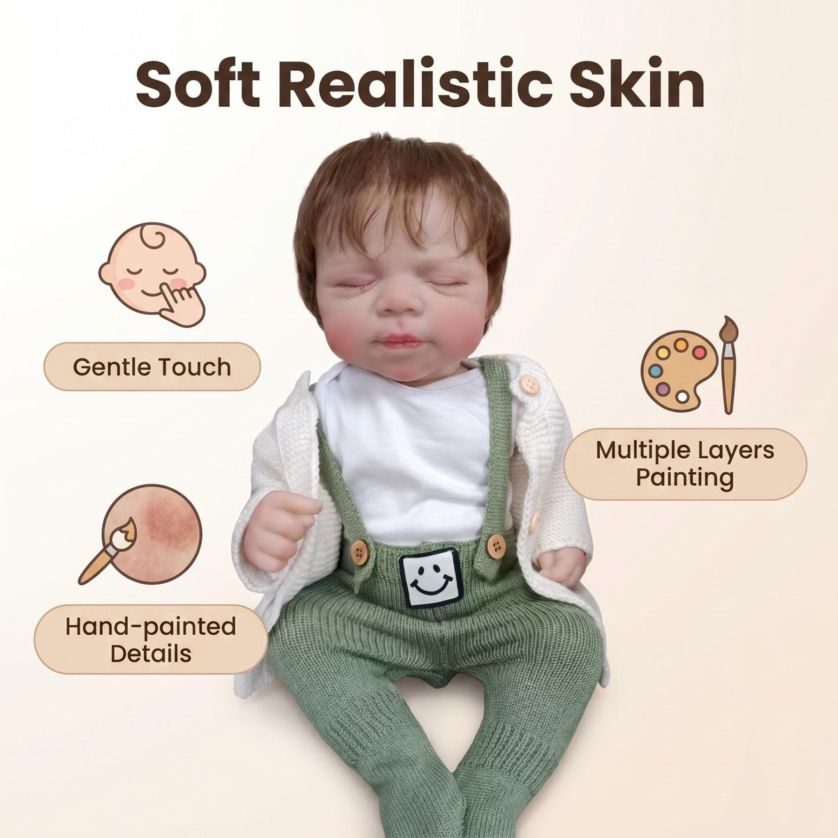 19-Zoll lebensechte Reborn-Babypuppe mit Ganzkörper-Vinyl, Neugeborenen-Puppe als Geschenk für Mädchen