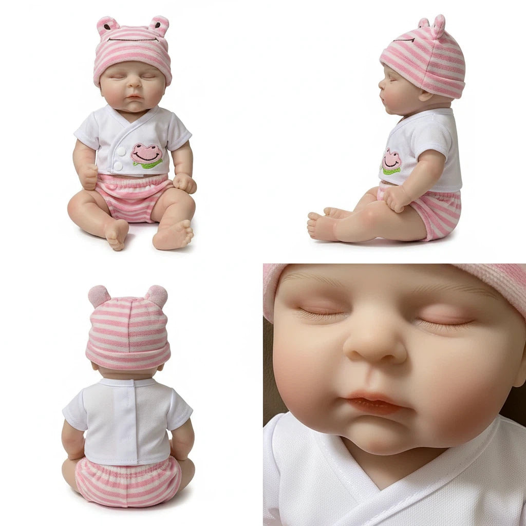 12-Zoll geschlossene Augen rosa Frosch Set Simulation Vollsilikon Reborn Puppe für Kinder Weihnachten massives Silikon