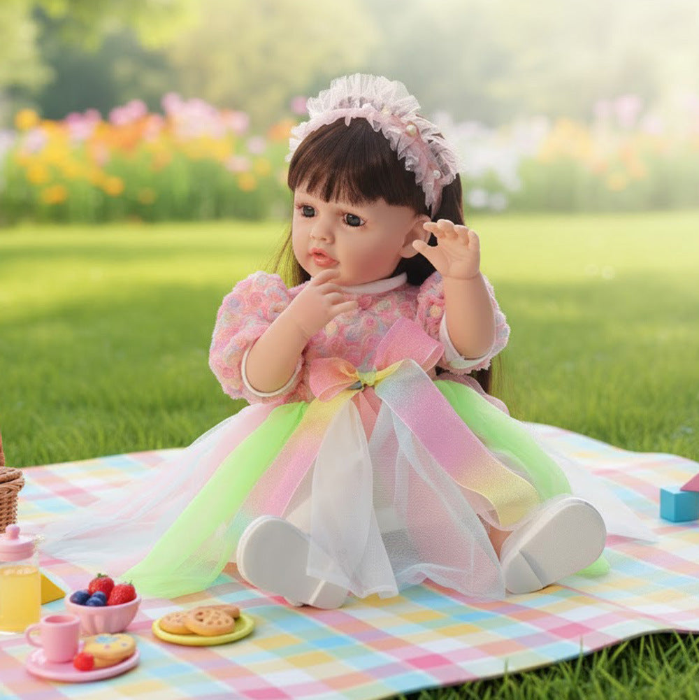 Englisch Russisch Spanisch Weinende und lachende Dialog-Puppe, 22 Zoll, Ganzkörper-Kunststoff-Reborn-Puppe, Simulations-Babypuppe für Mädchen
