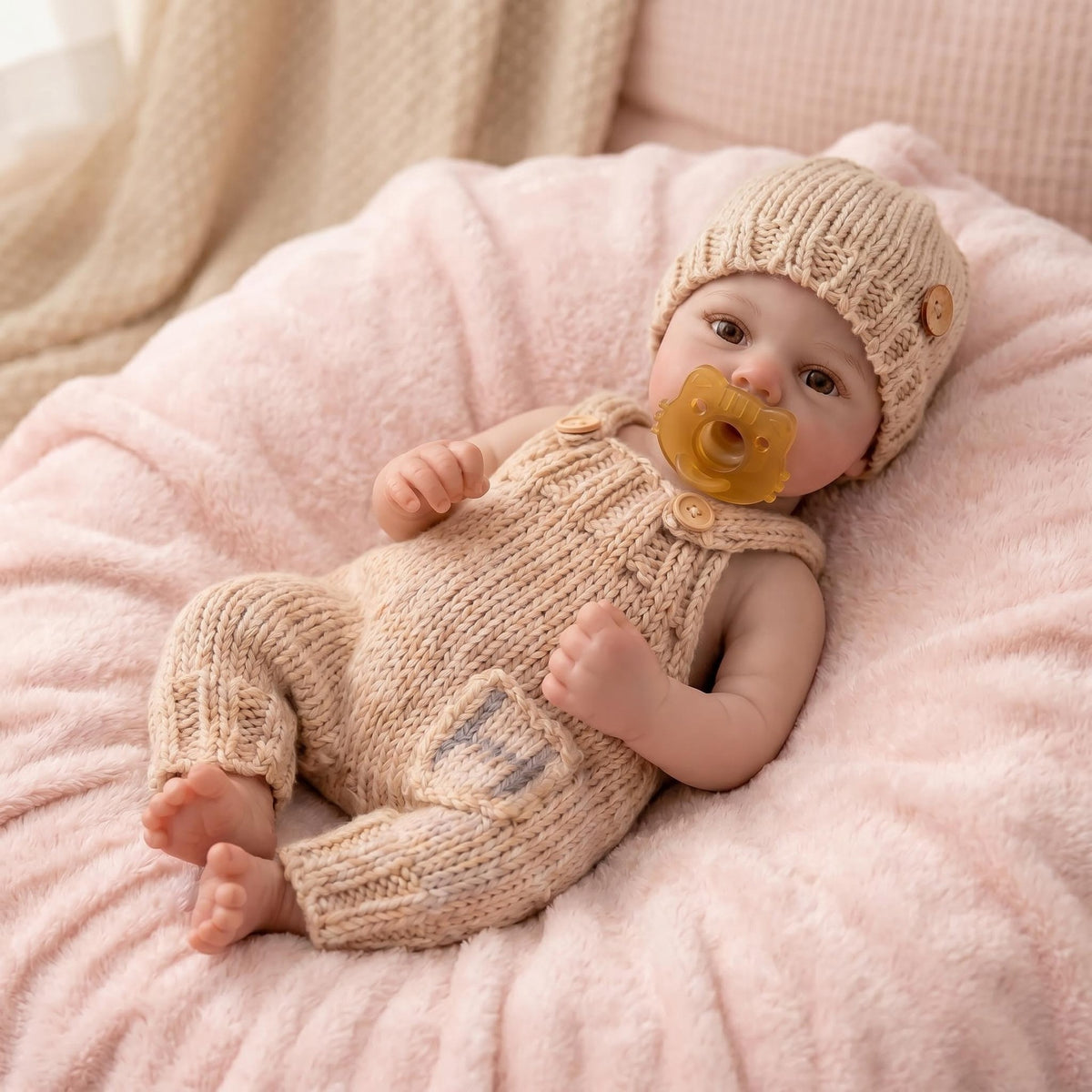 46 cm Reborn-Puppe aus Vollsilikon, mit natürlich wirkenden braunen Augen, künstlerische Reborn-Sammelpuppe, therapeutisches Begleitgeschenk für Geburtstage und Feiertage