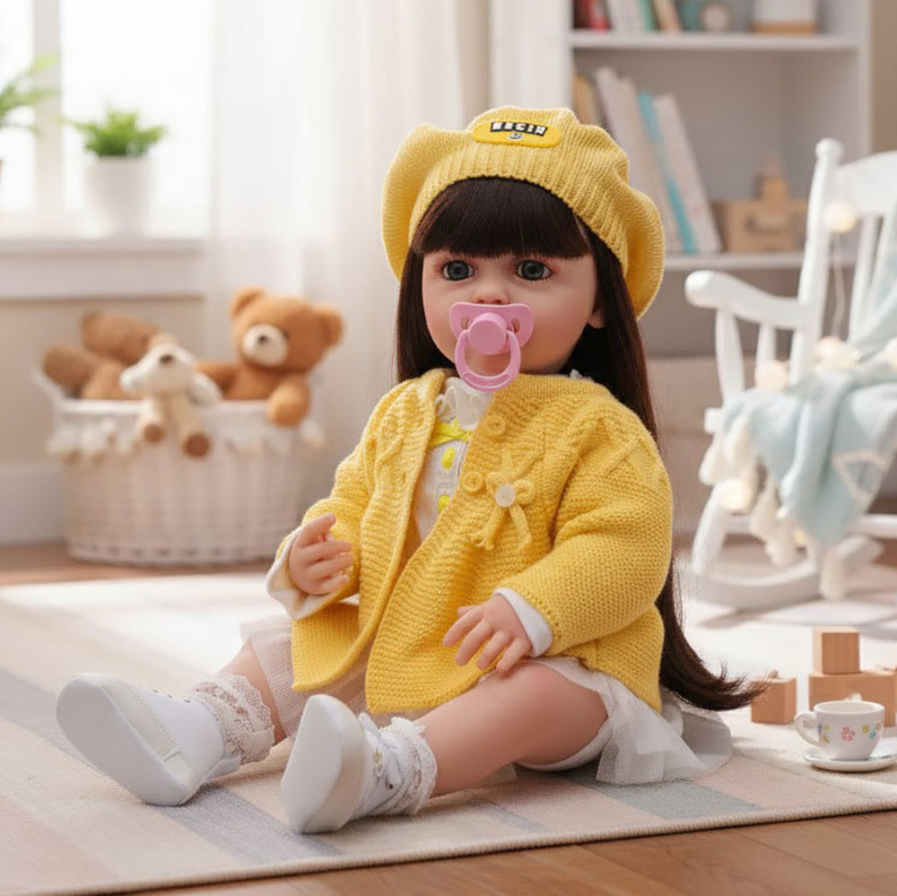 Englisch Russisch Spanisch Weinende und lachende Dialog-Puppe 22 Zoll Vollkunststoff Reborn-Puppe Simulations-Babypuppe Mädchen
