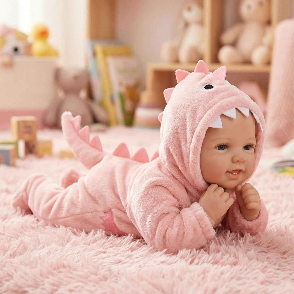 17-Zoll-Reborn-Puppe im pinken Dinosaurier-Anzug