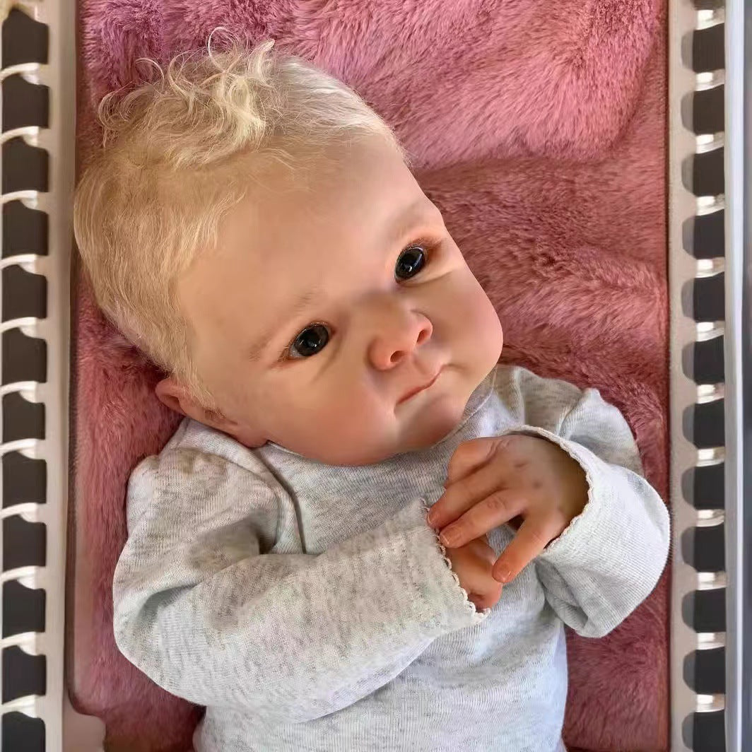 19 Zoll Reborn-Puppen mit Stoffkörper, weiche Haptik, implantiertes goldenes Haar, Neugeborenen-Babypuppen, Spielzeug für Mädchen, Reborn-Puppen