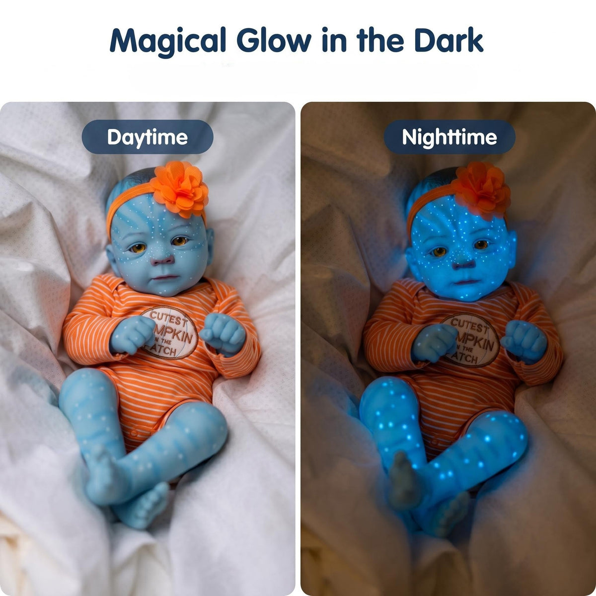 Einzigartige 48 cm (19 Zoll) Avatar-Puppe mit Ganzkörper-Vinyl, handbemalt, mit gepunkteter blauer Haut, Halloween-Outfit, beweglich, Hobby-Ausstellungsfigur