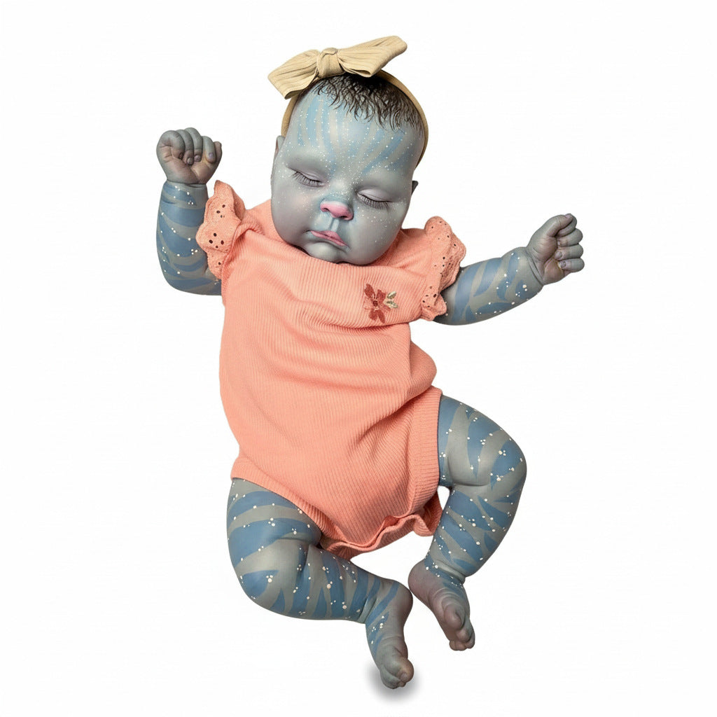 19-Zoll-Reborn-Puppe, hochwertige und sorgfältig handbemalte „Avatar-Style“-Babypuppe mit ikonischem Hautton und Sternenmuster