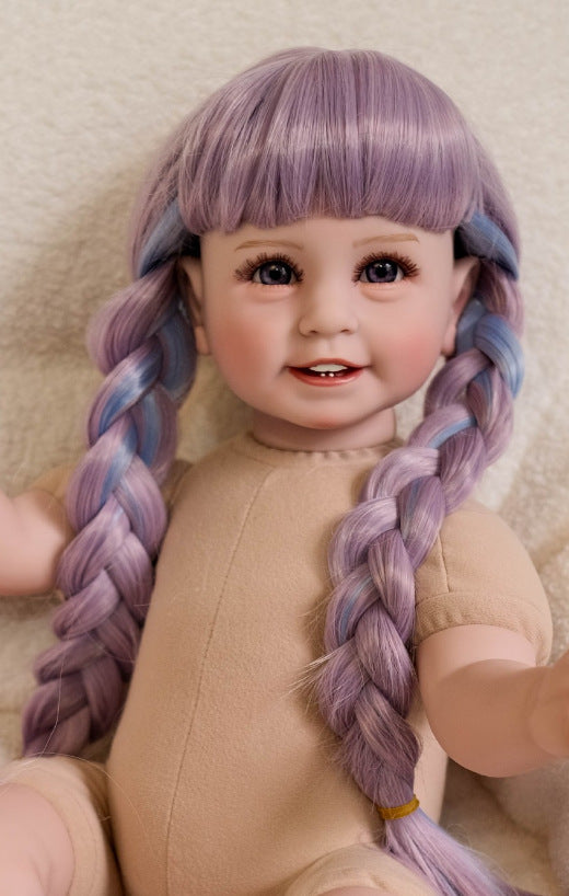 Ersatzperücke für Reborn-Puppen, langes glattes oder lockiges Haar mit Pony, in verschiedenen Farben wie Pink, Blond oder Regenbogenfarben, geflochtene Puppenperücke passend für 20–22 Zoll Reborn-Babypuppen
