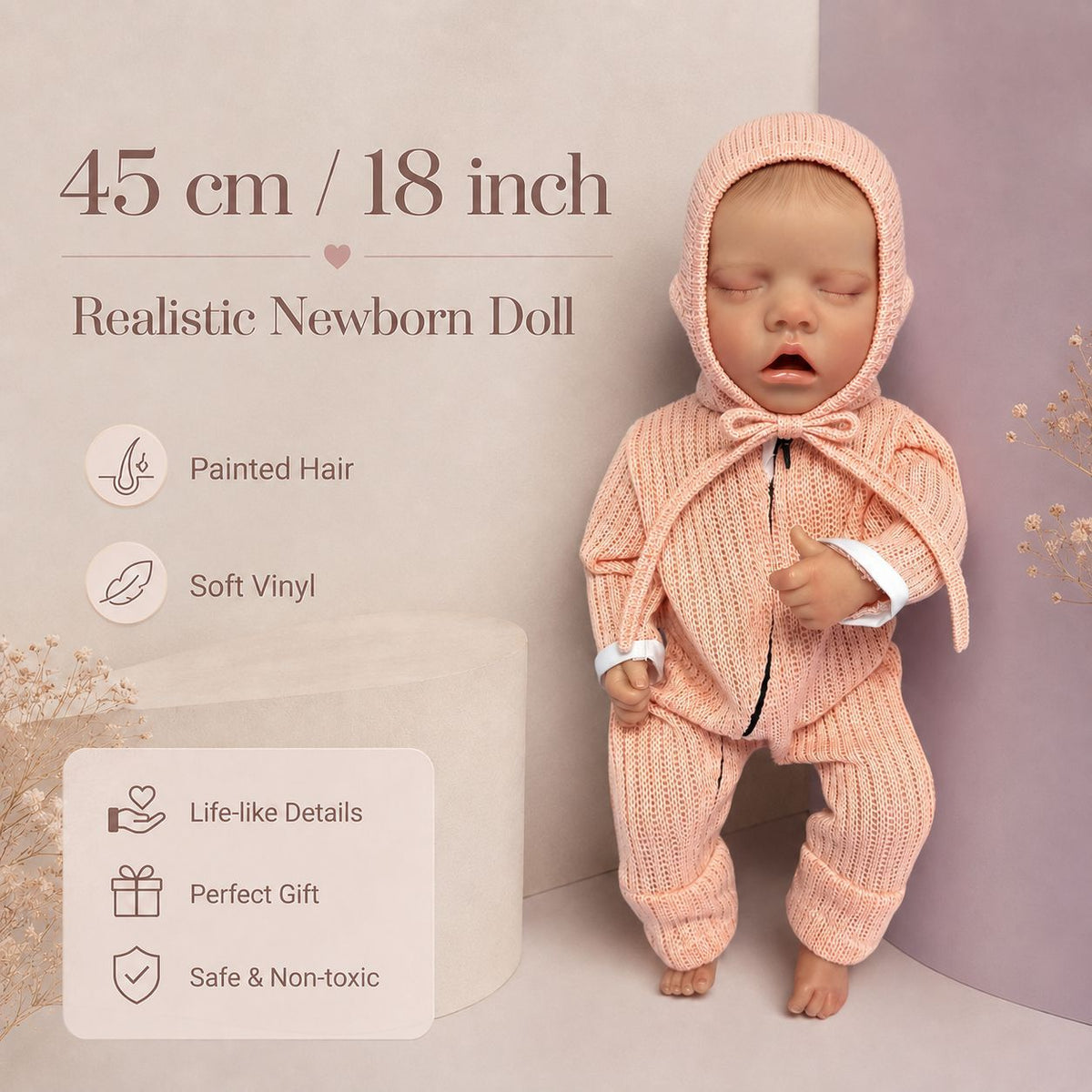 Weiche, realistische 18-Zoll-Babypuppe aus Vollvinyl, Begleiter für jedes Alter als Geschenk zu festlichen Anlässen
