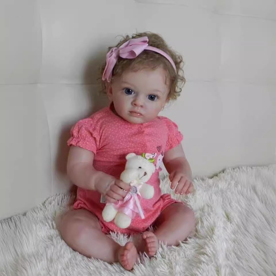24 Zoll Reborn Babypuppe realistisch mit Stoffkörper Kleinkind Neugeborenes Mädchen Puppe Geschenk