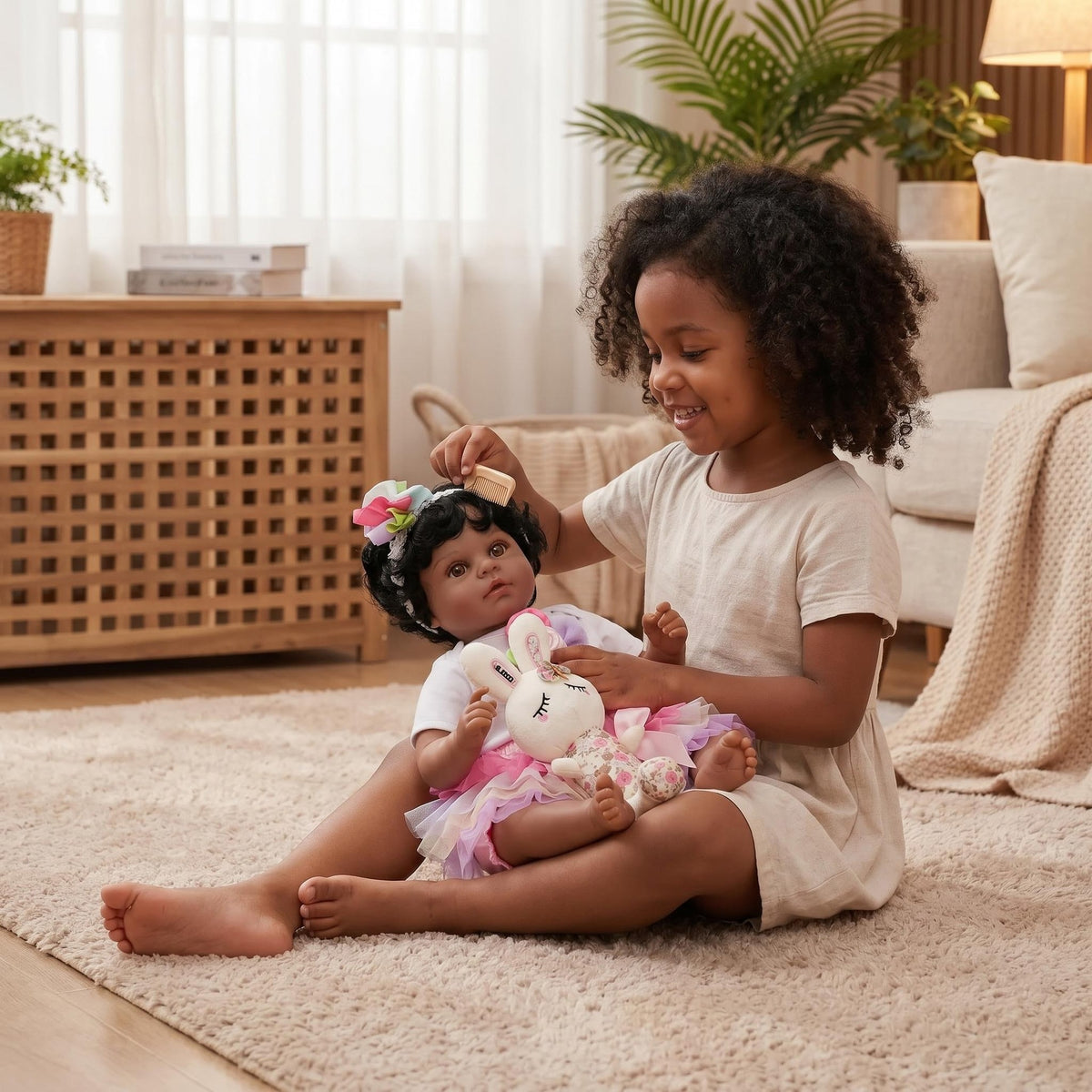 22 Zoll Reborn-Puppe mit Stoffkörper und regenbogenfarbenem Tüllkleid-Set, emotionaler therapeutischer Begleiter, einzigartiges Überraschungsgeschenk für Geburtstagsfeiern und westliche Feiertage