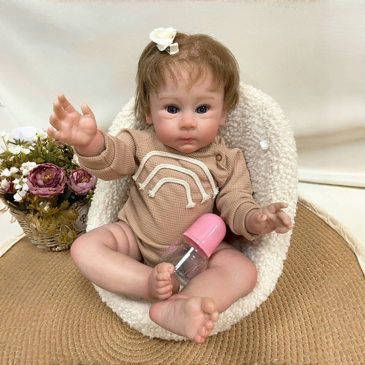 23 Zoll realistische Reborn-Puppe mit Stoffkörper, 3D-Haut mit sichtbaren Adern, handgefertigtes Geschenkspielzeug für kleine Mädchen und Sammler