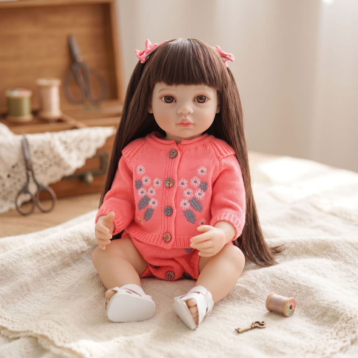 22 Zoll Reborn-Puppe mit Ganzvinyl-Körper, lebensechte Baby-Komfortpuppe, Geschenk für Mädchen