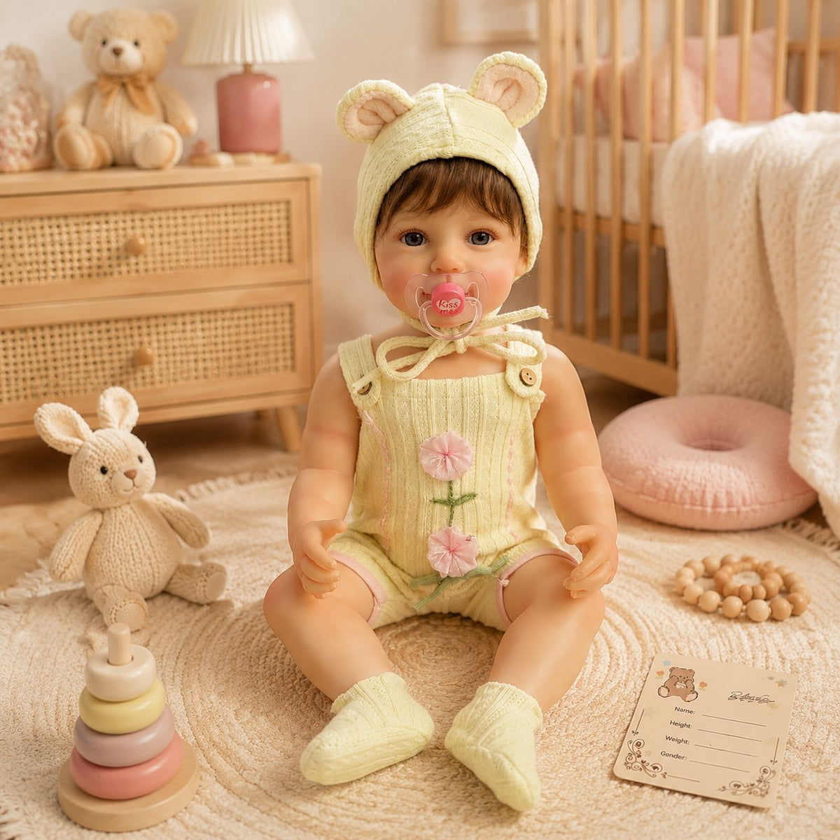 22-Zoll-Ganzkörper-Vinylpuppe, lebensechtes Babydesign mit Schnuller, wunderbares Geschenk für Geburtstage und Feiertage