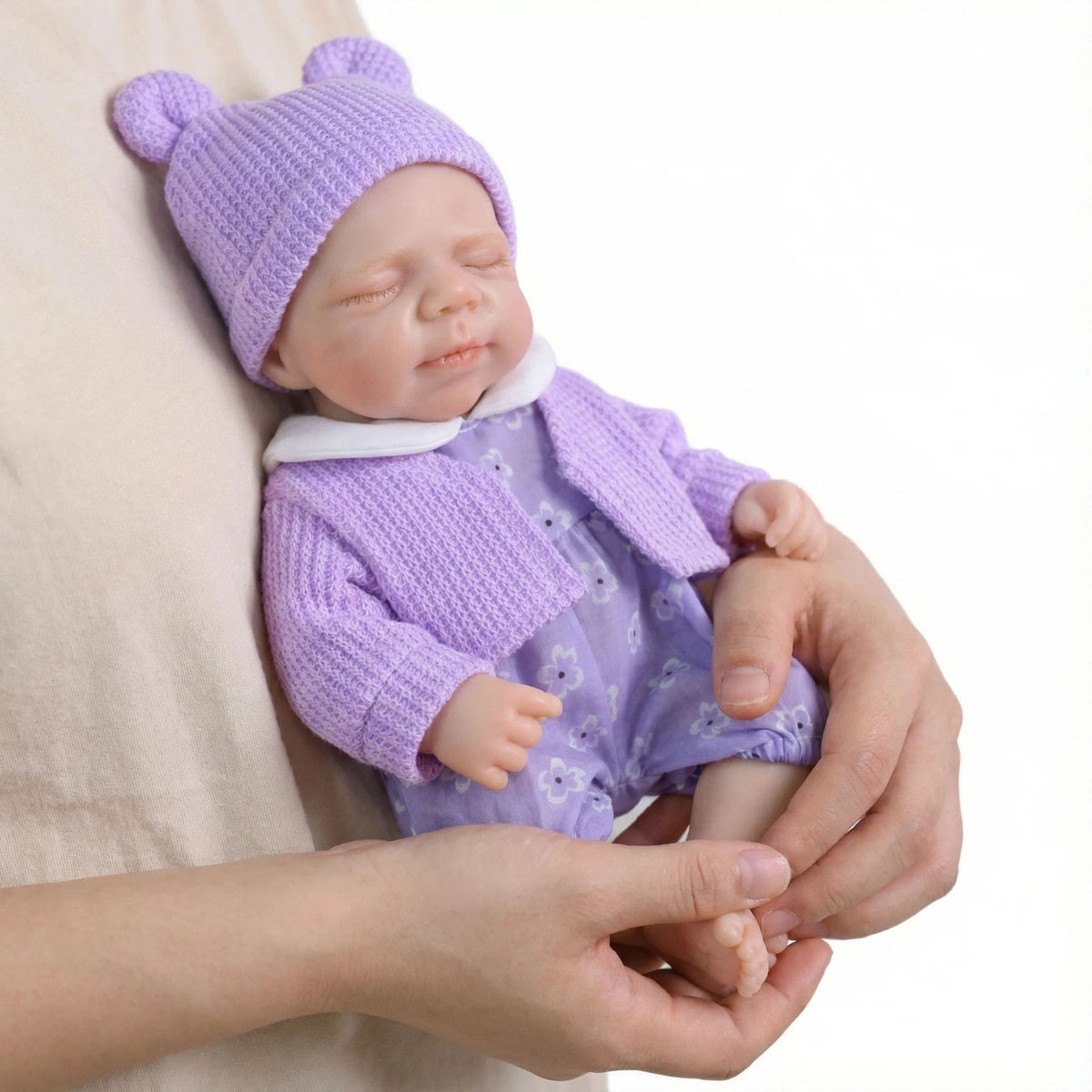 12-Zoll-Pascale-Reborn-Puppe aus massivem Silikon mit lila Strickjacke als Weihnachtsgeschenk für Kinder