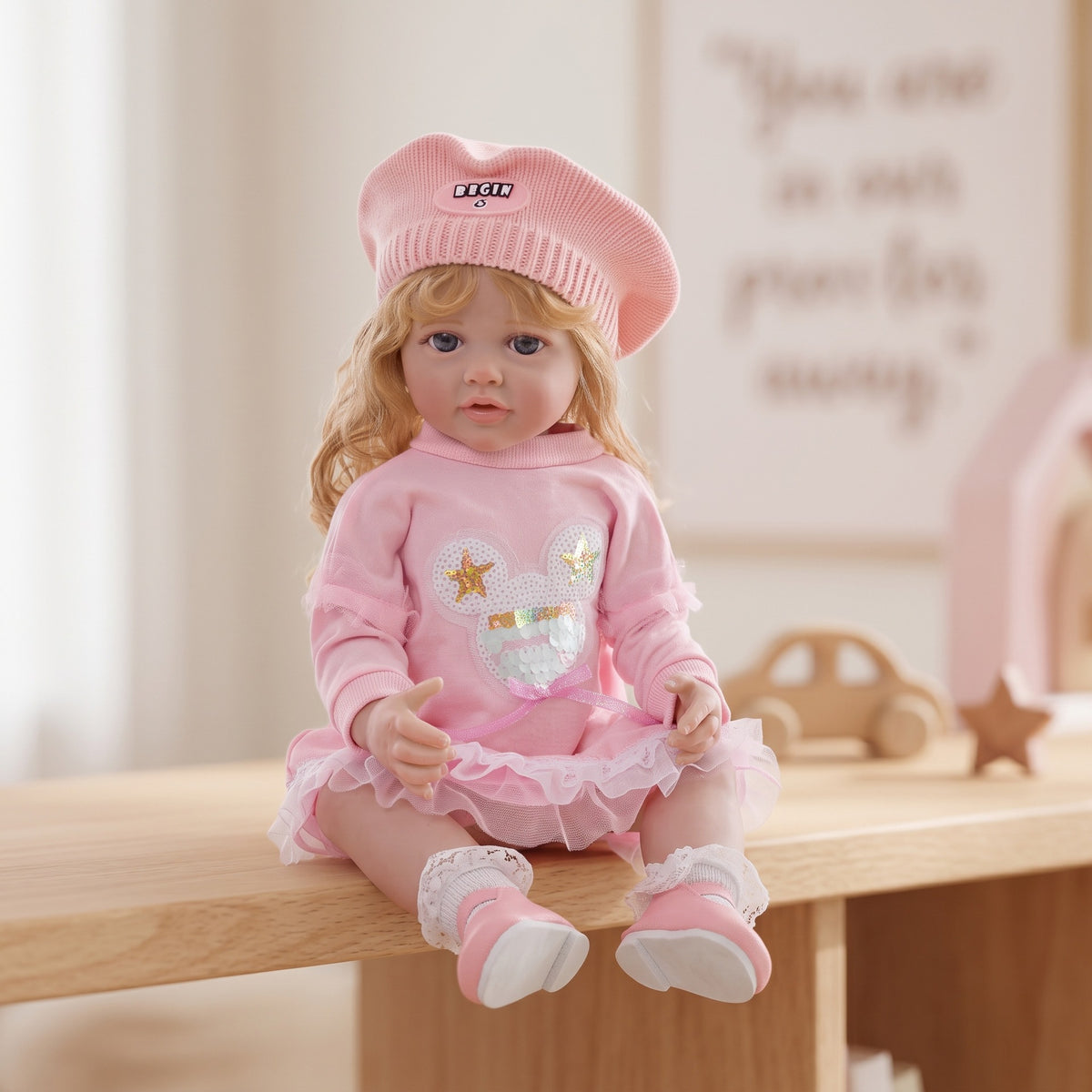 Ultrarealistische 22-Zoll Reborn-Neugeborenenpuppe mit Ganzkörper-Vinyl, weiche bewegliche Gliedmaßen, sichere Begleiterpuppe für Kinder