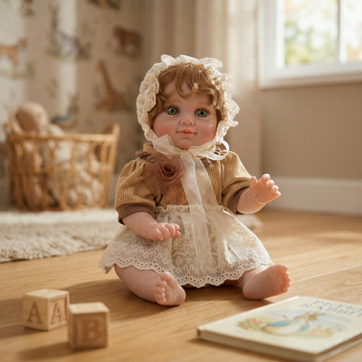 50 cm Reborn-Puppe mit implantiertem Haar und Vollverklebung, handgefertigt, exquisit bemalte 3D-Puppe