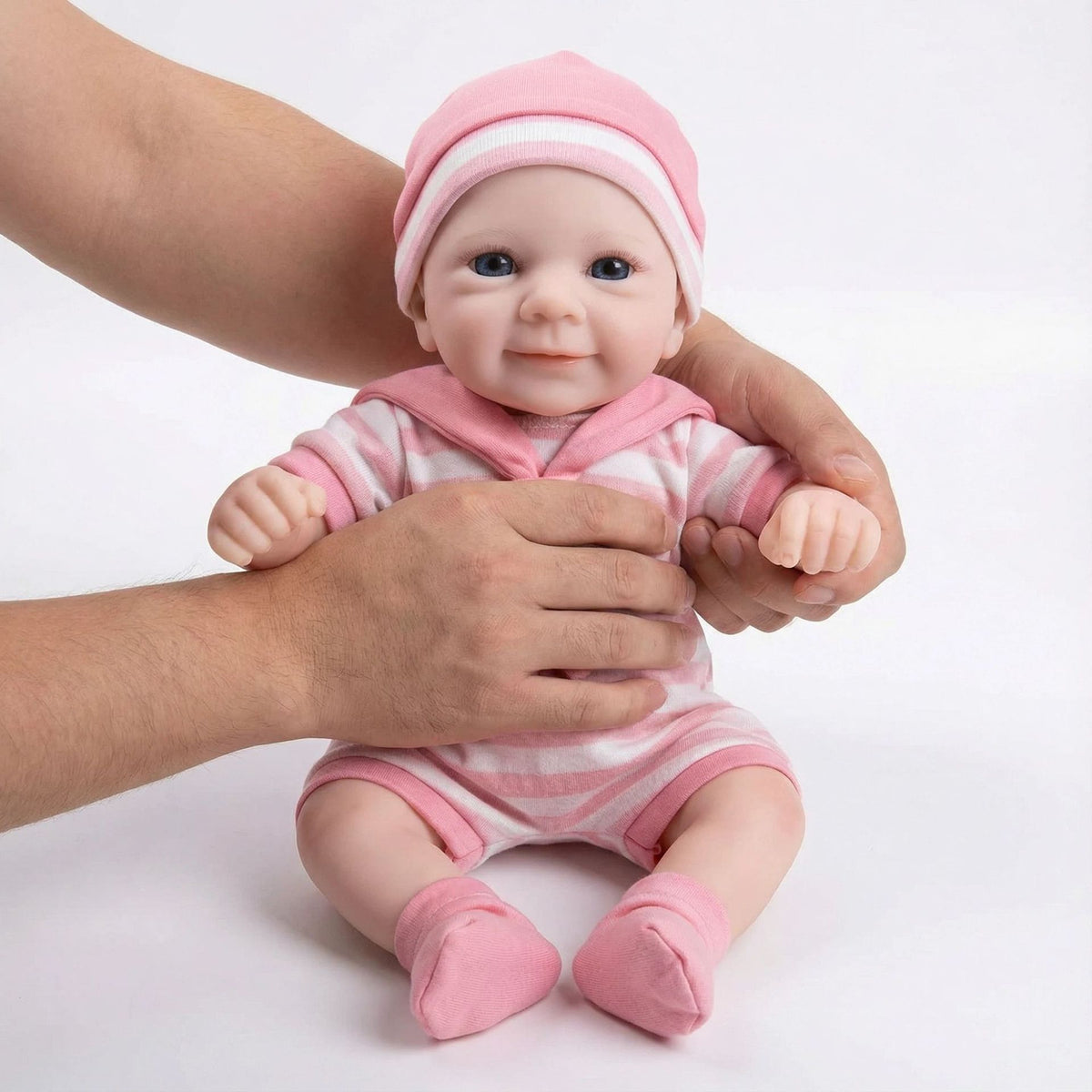 12 Zoll (30 cm) rosa gestreifter Jumpsuit, massive Silikon-Reborn-Puppe als Weihnachtsgeschenk für Kinder